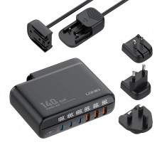 Ldnio Power charger with display 140W LDNIO A6140C 3x USB-A + 3x USB-C, US/UK/EU (black)