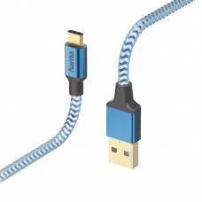 Hama 00201558 Reflective Charging Cable, USB-A - USB-C 1.5m Nylon blue