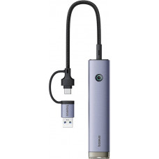 Hub 4in1 Baseus UltraJoy USB-A&USB-C līdz 3xUSB3.0+USB-C+RJ45 (pelēks)