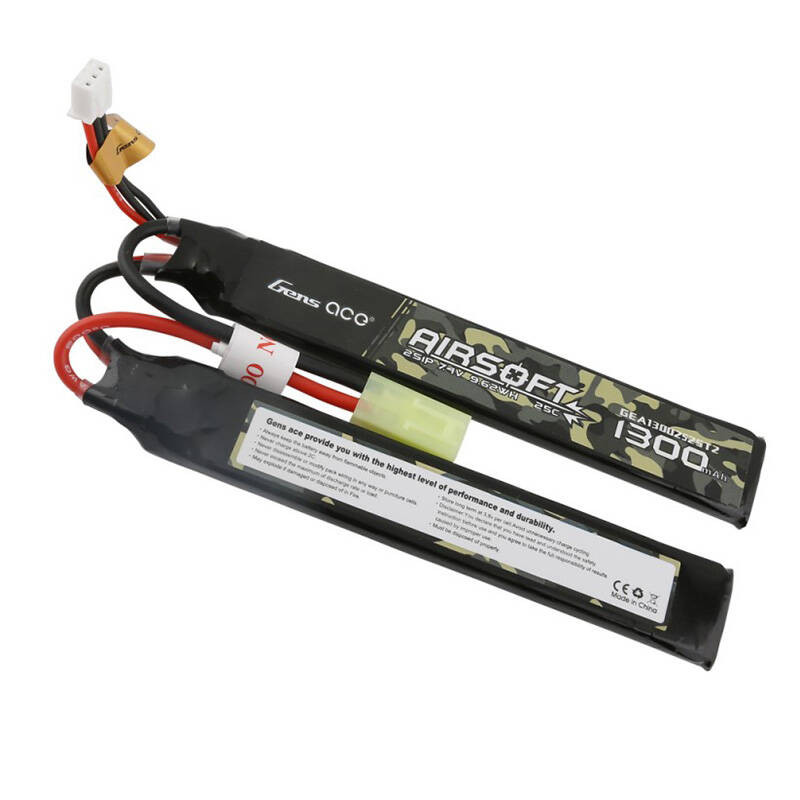 Gens Ace 25C 1300mAh 2S1P 7.4V, Airsoft Gun Lipo akumulators ar mini Tamiya spraudni