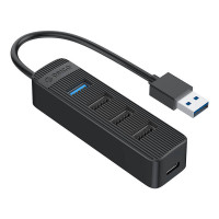 USB uz USB 3.0 + 3x USB 2.0 centrmezgla adapteris (melns)