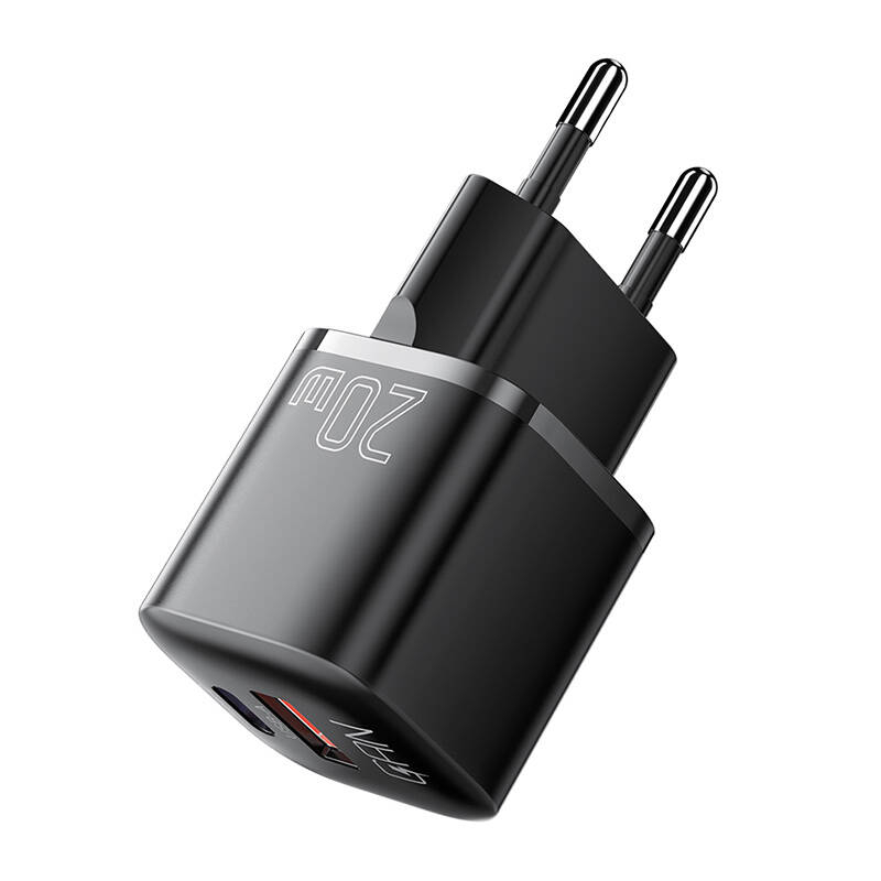 Essager sienas  lādētājs USB-C+USB-A 20 W Essager GaN (melns)