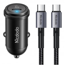 Mcdodo automašīnas lādētājs McDodo CC-7493 65W ar mini baltu USB-C kabeli ar E-mark mikroshēmu 1m 100W (melns)