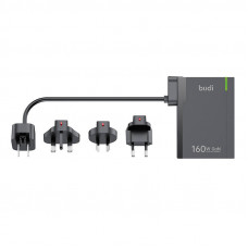 Budi universālais sienas lādētājs Budi 350, GaN PD+ QC3.0, 5xUSB-C+1xUSB-A, 160 W ASV/AK/ES (melns)