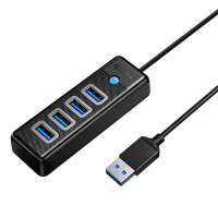 Hub USB uz 4x USB 3.0, 5 Gb/s, 0,15 m (melns)