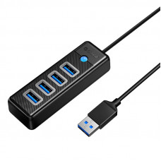 Hub USB uz 4x USB 3.0, 5 Gb/s, 0,15 m (melns)