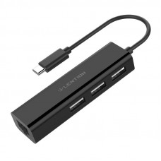 Hub USB-C līdz 3x USB 2.0 + Ethernet adapteris (melns)