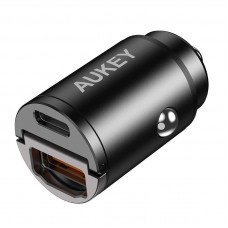 Auto piepīpētāja lādētājs Aukey CC-A3, 1xUSB-A, 1xUSB-C, 30W (melns)