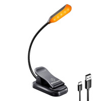 Bezvadu lampa Glocusent piespraužama grāmatu lampiņa, USB-C (melns)