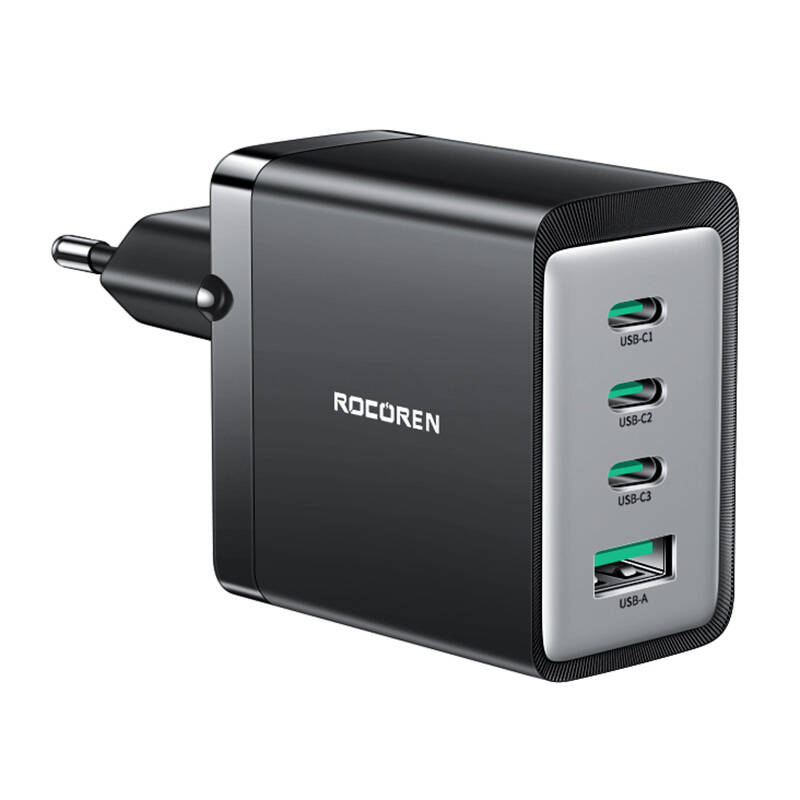 Rocoren Sienas lādētājs GaN Rocoren 3x USB-C, 1x USB, 67W (melns)