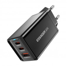 Sienas lādētājs, Essager, ECTAC-KSB01-Z, GaN, 2xUSB-C, USB-A, 67W (melns)