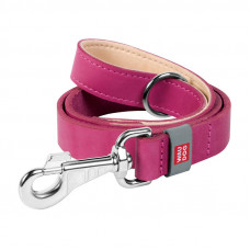 Waudog natural leather dog leash 20 mm wide, 122 cm long pink