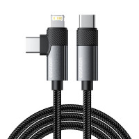 Kabelis USB Essager EXCTTL-WL0G-P USB-C uz Lightning+USB-C 65W 1m (pelēks)