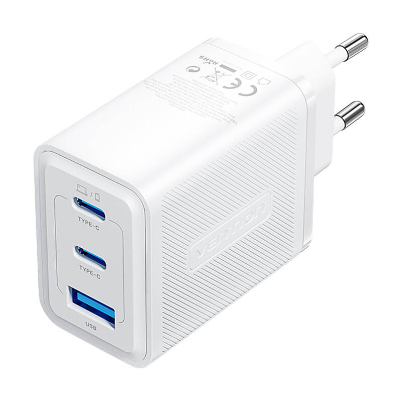 Sienas lādētājs, Vention, FERW0-EU, 2xUSB-C, USB-A, 65W/65W/30W, GaN (balts)