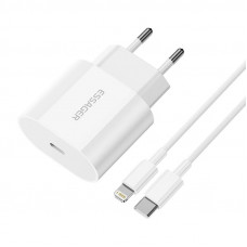 Sienas lādētājs ,USB-C 20 W Essager ar USB-C uz Lightning kabeli (balts)