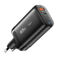 Sienas lādētājs, Essager, ECTAC-MYB01-Z, GaN, USB-C, USB-A, 65 W (melns)