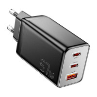 Sienas lādētājs, Essager, ECT67W-LJB01-Z, GaN, 2xUSB-C, USB-A, 67W (melns)