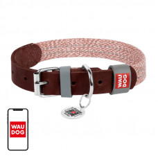 Waudog Dog collar made of natural leather and recycled material with QR code Waudog size S, width 15 mm, brown