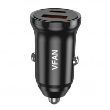 Vipfan Car charger VFAN C03, USB + USB-C, 20W, PD + QC 3.0 (black)