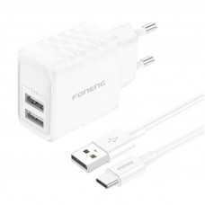 EU53 2xUSB-A, 2,4A tīkla lādētājs (balts) + USB-C kabelis