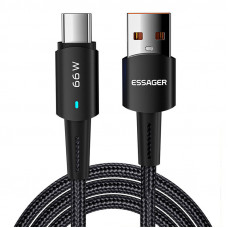 USB–USB-C kabelis, Essager, EXCT-CGB01, 66 W, 0,5 m (melns)