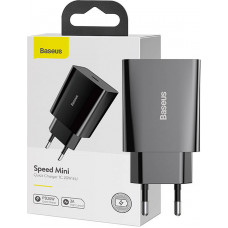 Baseus Speed ​​Mini ātrais sienas telefona lādētājs, USB-C, PD, 3A, 20W (melns)