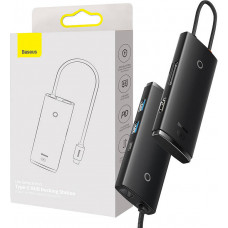 Baseus Hub 6w1 Baseus Lite Series USB-C līdz 2x USB 3.0 + USB-C PD + HDMI + SD/TF (melns)