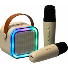 Karaoke komplekts bērniem 2 mikrofoni + portatīvais skaļrunis BLUETOOTH USB LED bēšs