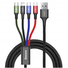 Ātrais USB kabelis ,4in1 2xUSB-C / Lightning / Micro 3,5A 1,2m - melns