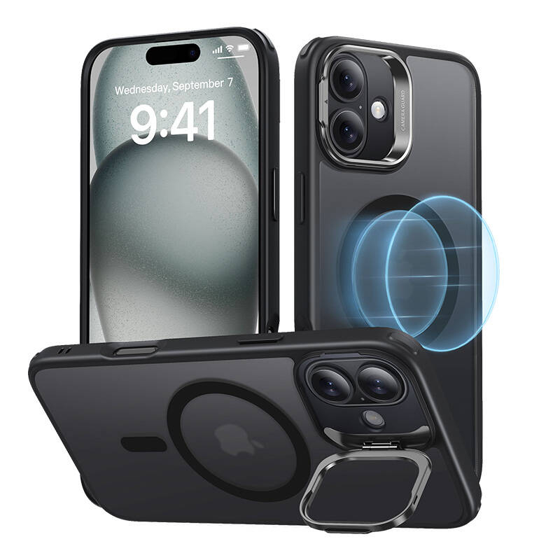 Classic Hybrid (HaloLock) ESR maciņš ar statīvu priekš iPhone 16 (melns)