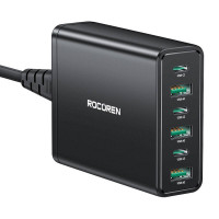 Rocoren strāvas lādētājs 3x USB-C, 3x USB-A, 60W (melns)