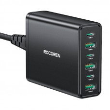 Rocoren strāvas lādētājs 3x USB-C, 3x USB-A, 60W (melns)