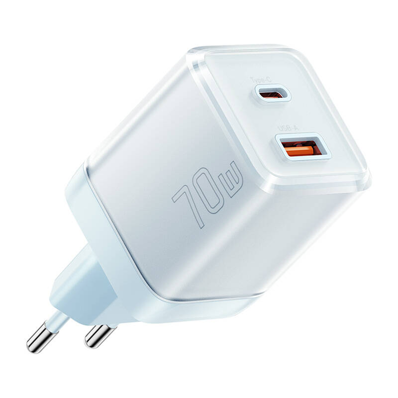 Sienas lādētājs Yueqi 70 W GaN USB-C + USB-A (zils)