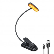 Bezvadu lampa Glocusent ET-Head piespraužama grāmatas lampiņa, USB-C 650mAh taimeris (melns)