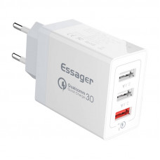 Sienas lādētājs, Essager, ECTQC3-FBB02, 3xUSB, 30W (balts)