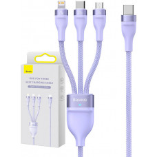 3in1 USB kabelis ,Baseus Flash Series 2, USB-C + micro USB + Lightning, 100W, 1,5m (violeta)