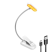 Bezvadu lampa Glocusent ET-Head piespraužama grāmatas lampiņa, USB-C 650mAh taimeris (balts)