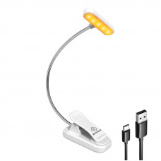 Bezvadu lampa Glocusent ET-Head piespraužama grāmatas lampiņa, USB-C 650mAh taimeris (balts)