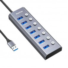 Hub 7in1 RayCue USB-C līdz 3x USB-A 3.0 5Gbps + SD/TF 3.0 + USB-C+ HDMI 4K30Hz (pelēks)