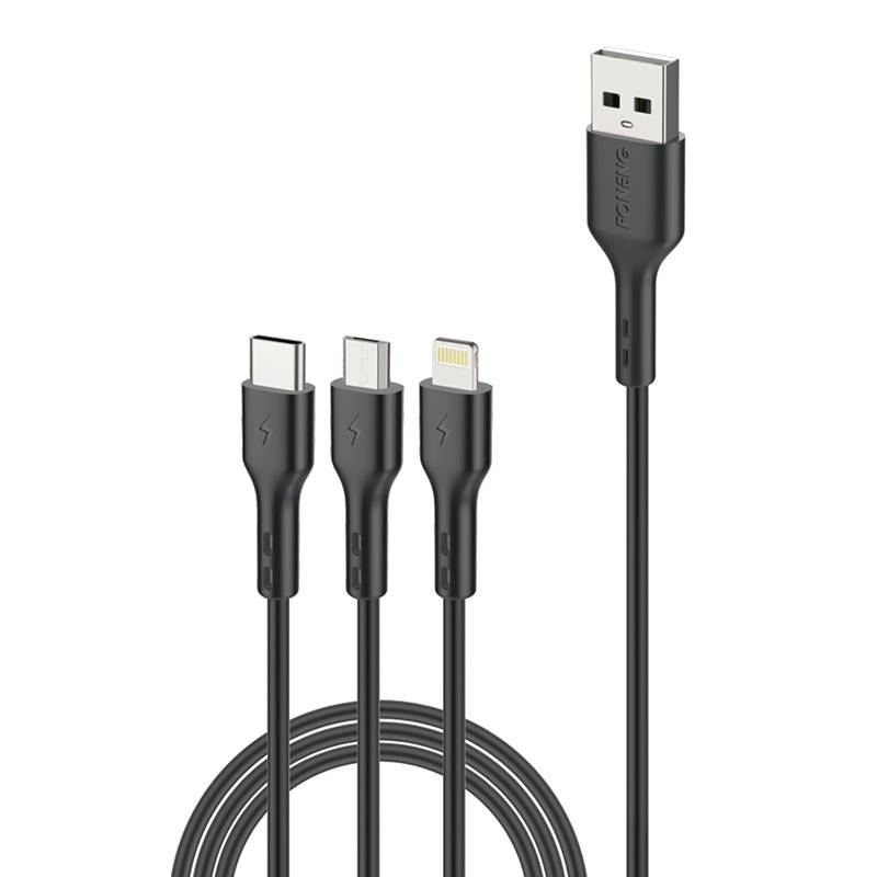 Foneng X36 3in1 USB uz USB-C / Lightning / Micro USB kabelis, 2,4 A, 2 m (melns)