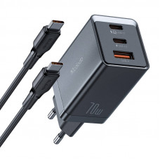 Mcdodo GaN Mcdodo CH-1543 tīkla lādētājs, 2x USB-C, 1x USB, 67W + USB-C uz USB-C 2m kabelis (melns)