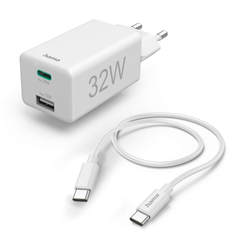 Hama 00201692 Ātrais lādētājs Mini 1X USB-C 32W, kabelis balts