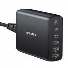 Rocoren Sienas lādētājs GaN Rocoren 3x USB-C, 3x USB, 100W (melns)