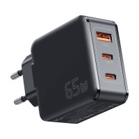 Sienas lādētājs, Essager, ECT2CA-JZB01-Z, GaN, USB-A, 2xUSB-C, 65 W (melns)