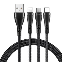 Mcdodo 3in1 USB uz USB-C / Lightning / mikro USB kabelis, Mcdodo CA-6960, 1,2 m (melns)