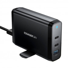 Galda lādētājs, 2xUSB-C 1xUSB-A 140W Essager GaN (melns)