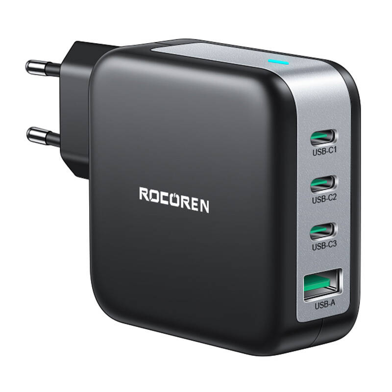 Rocoren Wall charger GaN Rocoren 3x USB-C, 1x USB, Power Delivery 3.0, 100W (black)