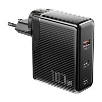 Sienas lādētājs, Essager, ECT2CA-ZXB01-Z, GaN, USB-A, USB-C 100W (melns)