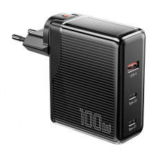 Sienas lādētājs, Essager, ECT2CA-ZXB01-Z, GaN, USB-A, USB-C 100W (melns)