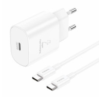 EU51 USB-C 25 W tīkla lādētājs + USB-C — USB-C kabelis (balts)